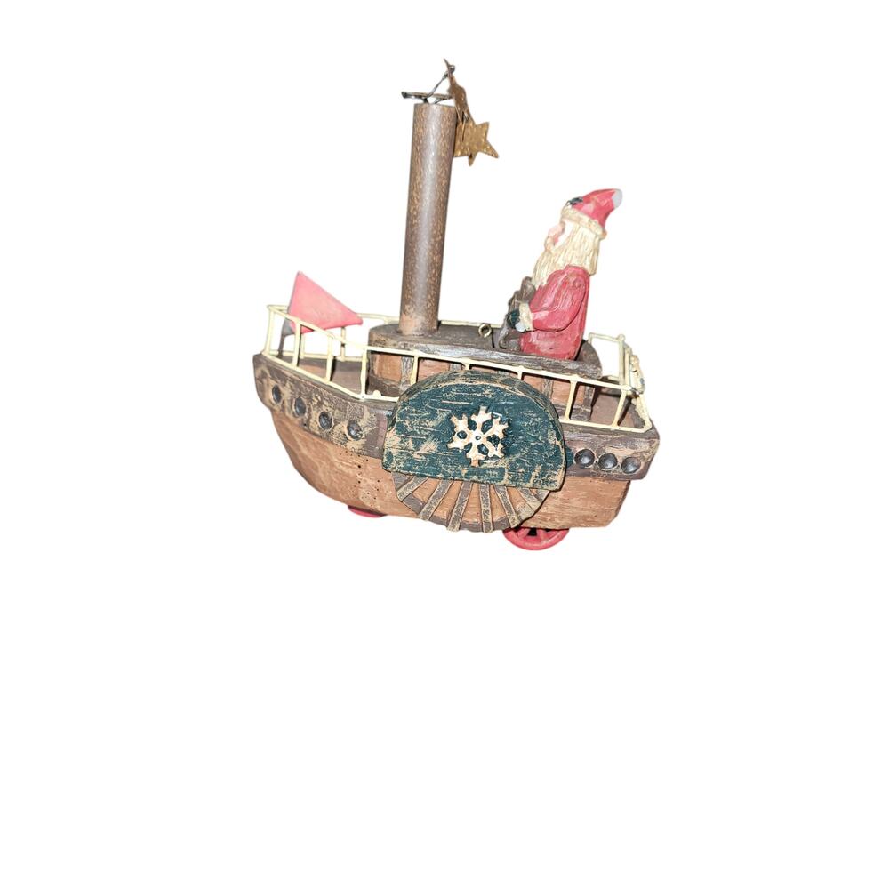 Vintage Captain Santa Claus Springing His Steam Boat Along